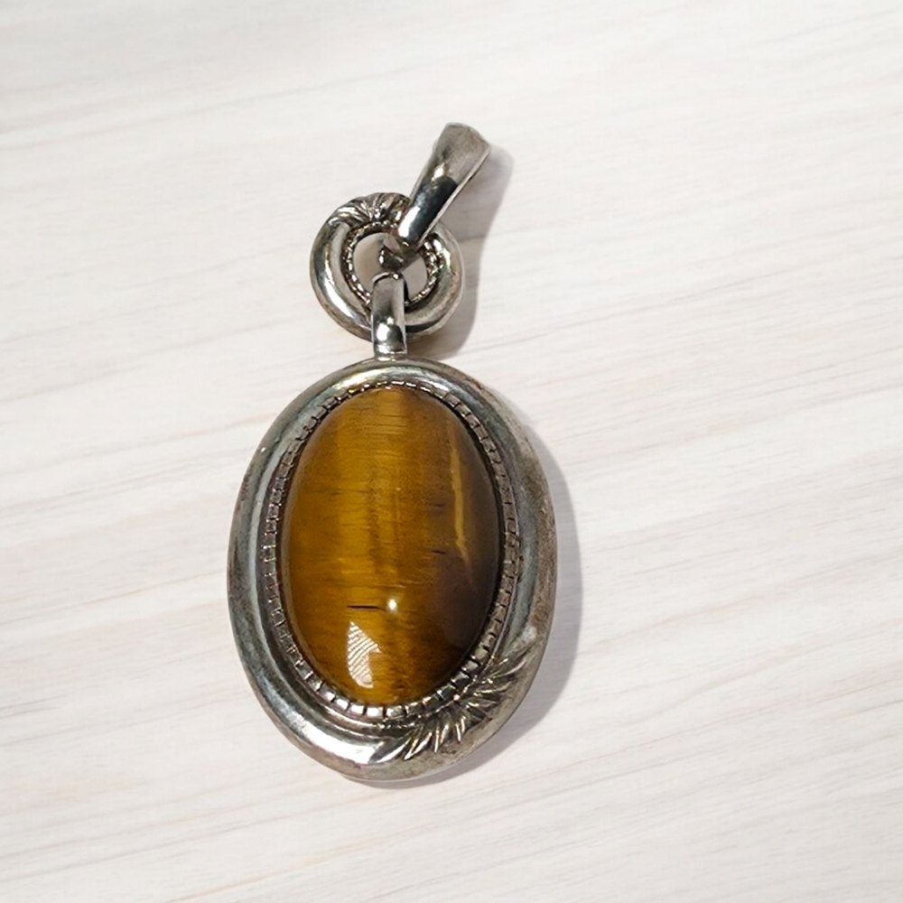 Sterling Silver Large Enhancer Pendant Tiger Eye  WK Whitney Kelly Pendent
